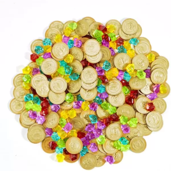 JOYIN Toy 288 Pieces Pirate Gold Coins and Pirate Gems Jewelry Playset Pack Party Favor 144 Coins144 Gems