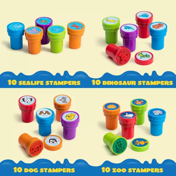 JOYIN 100PCS Assorted Stamps for Kids SelfInk Stamps for Party Favor Teacher Stamps Kids Treasure Box Prize for Classroom Easter Egg Stuffers 50 Designs Dinosaur Halloween Stampers