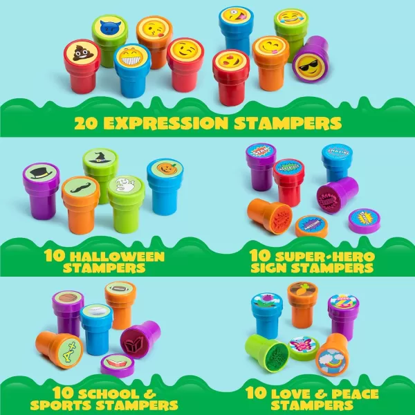 JOYIN 100PCS Assorted Stamps for Kids SelfInk Stamps for Party Favor Teacher Stamps Kids Treasure Box Prize for Classroom Easter Egg Stuffers 50 Designs Dinosaur Halloween Stampers