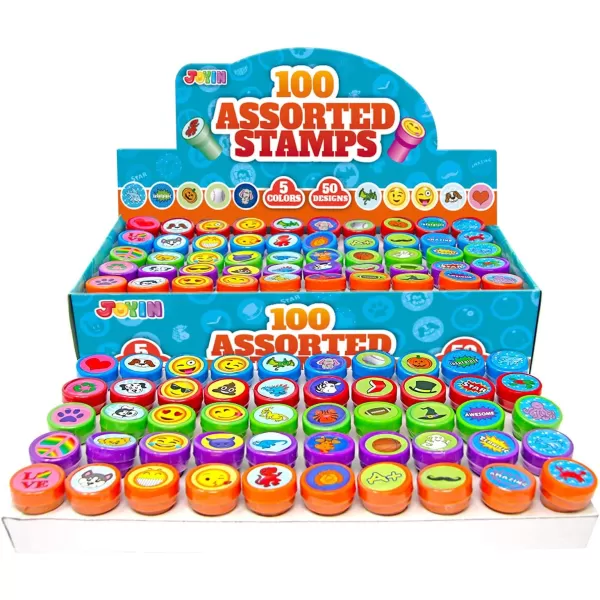 JOYIN 100PCS Assorted Stamps for Kids SelfInk Stamps for Party Favor Teacher Stamps Kids Treasure Box Prize for Classroom Easter Egg Stuffers 50 Designs Dinosaur Halloween Stampers