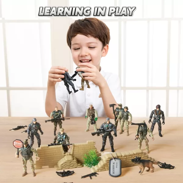 JOYIN 16 PCs Army Men Playset with 12 Realistic Army Ranger Men Action Figures and Weapon Gear Accessories Military Soldiers Action Figures Playset for Boys Gift