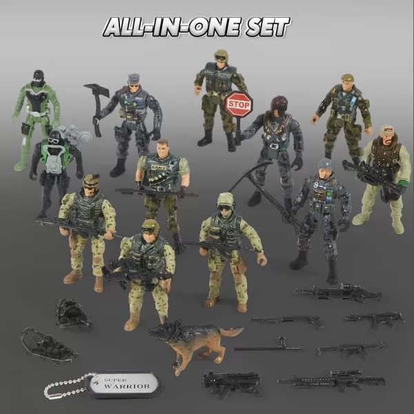 JOYIN 16 PCs Army Men Playset with 12 Realistic Army Ranger Men Action Figures and Weapon Gear Accessories Military Soldiers Action Figures Playset for Boys Gift