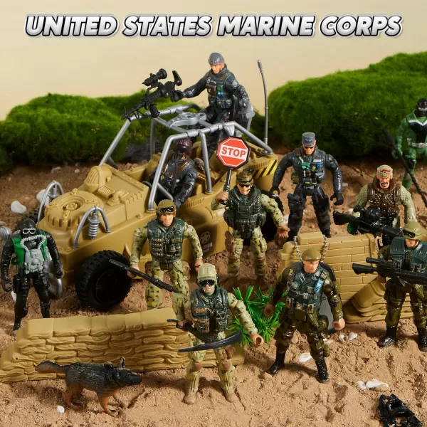 JOYIN 16 PCs Army Men Playset with 12 Realistic Army Ranger Men Action Figures and Weapon Gear Accessories Military Soldiers Action Figures Playset for Boys Gift