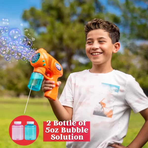 JOYIN 2 Kids Bubble Gun with 2 Bottles Bubble Refill Solution Bubble Guns Kids 48 Bubble Machine Gun for Toddlers 13 Bubble Gun Blaster Party Favors Summer Toy Outdoors Easter Birthday GiftOrangeblue