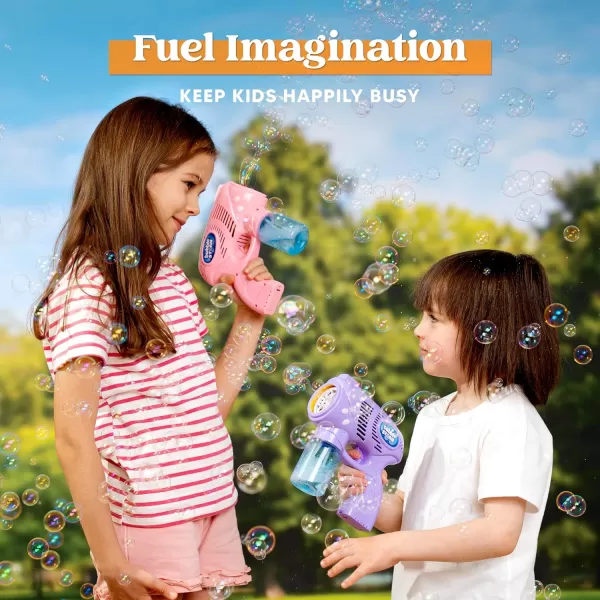 JOYIN 2 Kids Bubble Gun with 2 Bottles Bubble Refill Solution Bubble Guns Kids 48 Bubble Machine Gun for Toddlers 13 Bubble Gun Blaster Party Favors Summer Toy Outdoors Easter Birthday GiftPinkpurple