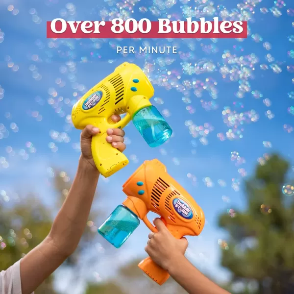 JOYIN 2 Kids Bubble Gun with 2 Bottles Bubble Refill Solution Bubble Guns Kids 48 Bubble Machine Gun for Toddlers 13 Bubble Gun Blaster Party Favors Summer Toy Outdoors Easter Birthday GiftOrangeyellow