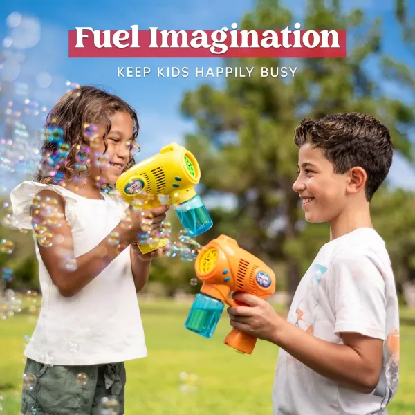 JOYIN 2 Kids Bubble Gun with 2 Bottles Bubble Refill Solution Bubble Guns Kids 48 Bubble Machine Gun for Toddlers 13 Bubble Gun Blaster Party Favors Summer Toy Outdoors Easter Birthday GiftOrangeyellow