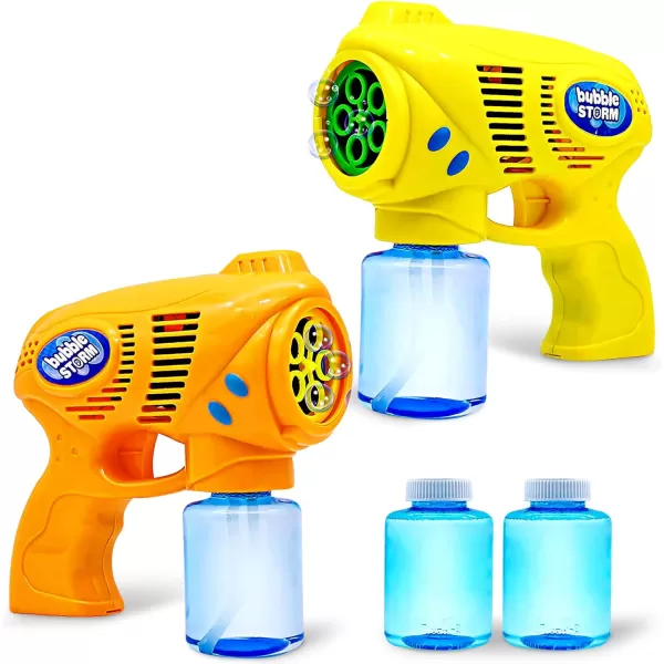 JOYIN 2 Kids Bubble Gun with 2 Bottles Bubble Refill Solution Bubble Guns Kids 48 Bubble Machine Gun for Toddlers 13 Bubble Gun Blaster Party Favors Summer Toy Outdoors Easter Birthday GiftOrangeyellow