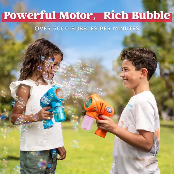 JOYIN 2 Kids Bubble Gun with 2 Bottles Bubble Refill Solution Bubble Guns Kids 48 Bubble Machine Gun for Toddlers 13 Bubble Gun Blaster Party Favors Summer Toy Outdoors Easter Birthday GiftOrangeblue