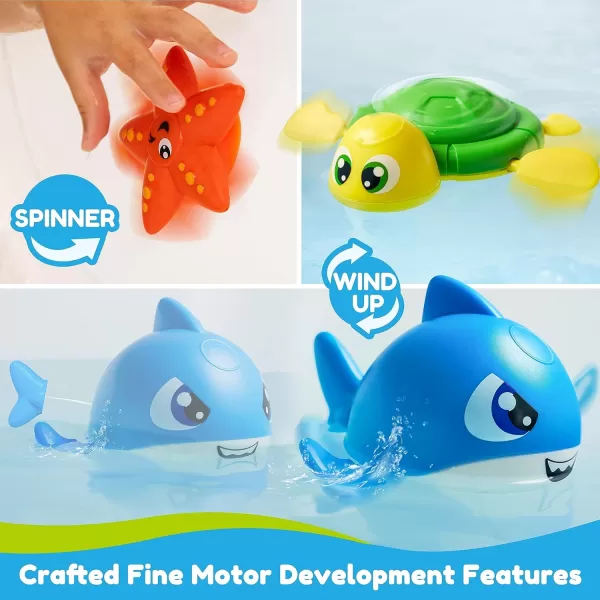 JOYIN Baby Bath Toy Set  Magnetic Fishing Toy with Fishing Rod Soft Puffer ampamp Clown Fish Spinning Octopus and Starfish Windup Shark and Turtle  Sensory Development for Infants ampamp Toddler