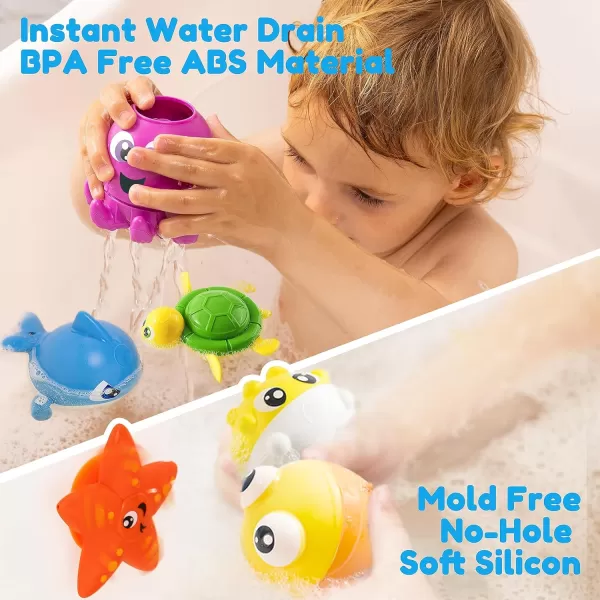 JOYIN Baby Bath Toy Set  Magnetic Fishing Toy with Fishing Rod Soft Puffer ampamp Clown Fish Spinning Octopus and Starfish Windup Shark and Turtle  Sensory Development for Infants ampamp Toddler