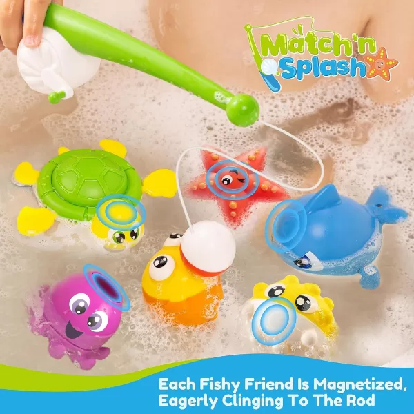 JOYIN Baby Bath Toy Set  Magnetic Fishing Toy with Fishing Rod Soft Puffer ampamp Clown Fish Spinning Octopus and Starfish Windup Shark and Turtle  Sensory Development for Infants ampamp Toddler