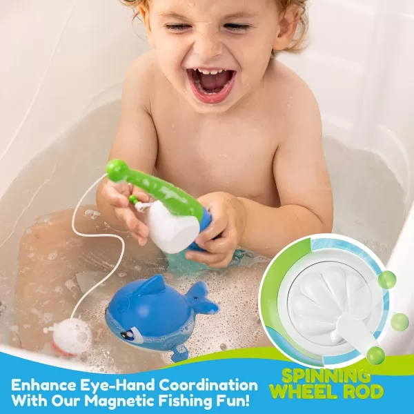 JOYIN Baby Bath Toy Set  Magnetic Fishing Toy with Fishing Rod Soft Puffer ampamp Clown Fish Spinning Octopus and Starfish Windup Shark and Turtle  Sensory Development for Infants ampamp Toddler