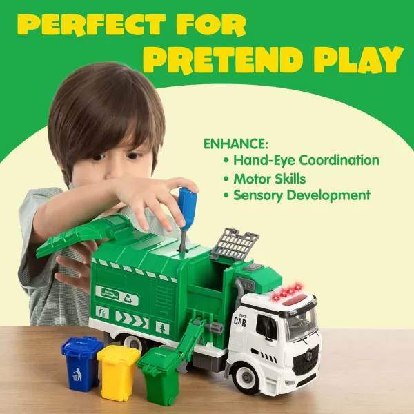 JOYIN Garbage Truck Toy Boys ampamp Girls Gifts Kids DIY Assembly Friction Powered SideDump Garbage Toy with Light and Sounds 3 Trash Cans 3 Replaceable Screwdrivers Age 1 2 3 4 5