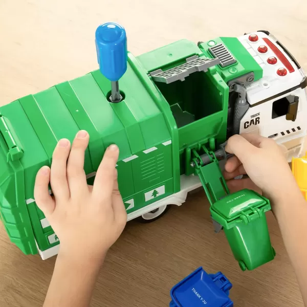 JOYIN Garbage Truck Toy Boys ampamp Girls Gifts Kids DIY Assembly Friction Powered SideDump Garbage Toy with Light and Sounds 3 Trash Cans 3 Replaceable Screwdrivers Age 1 2 3 4 5