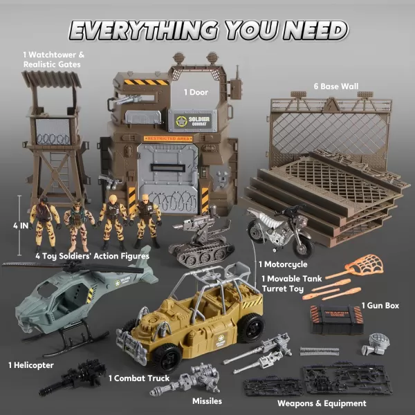 JOYIN Military Base Toys Set Including Military Base Military Vehicles Army Men Action Figures and Weapon Gear Accessories Military Combat Toys