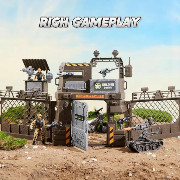 JOYIN Military Base Toys Set Including Military Base Military Vehicles Army Men Action Figures and Weapon Gear Accessories Military Combat Toys