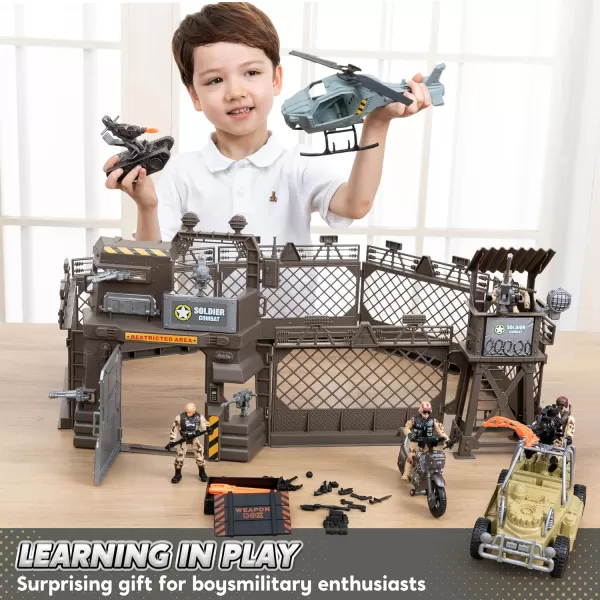 JOYIN Military Base Toys Set Including Military Base Military Vehicles Army Men Action Figures and Weapon Gear Accessories Military Combat Toys