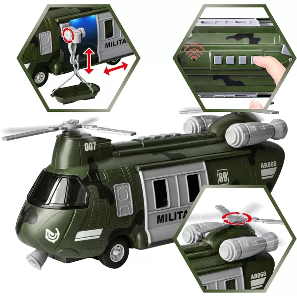 JOYIN Military Vehicles Toy Set of Friction Powered Transport Helicopter and Military Truck with Light and Sound Siren and Army Men Soldier Action Figures for Kids