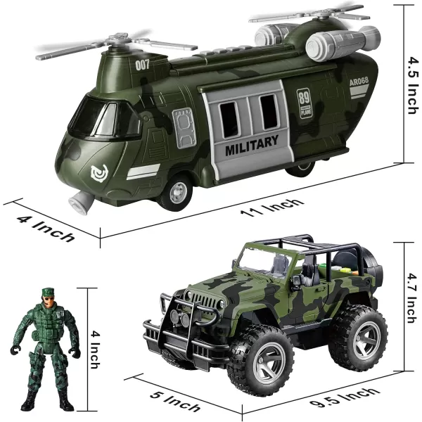 JOYIN Military Vehicles Toy Set of Friction Powered Transport Helicopter and Military Truck with Light and Sound Siren and Army Men Soldier Action Figures for Kids