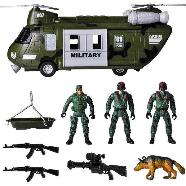 JOYIN Military Vehicles Toy Set of Friction Powered Transport Helicopter with Light and Sound Siren and Soldier Army Men Action Figures for Kids