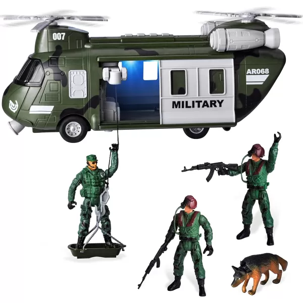 JOYIN Military Vehicles Toy Set of Friction Powered Transport Helicopter with Light and Sound Siren and Soldier Army Men Action Figures for Kids