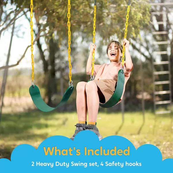 TURFEE 2 Pack Swing for Outdoor Swing Set Swing Seat Replacement Kit with 66quot Heavy Duty Chains 4 Snap Hook for Kids Outdoor Play Playground Trees Swing Set Playground BlueGreen