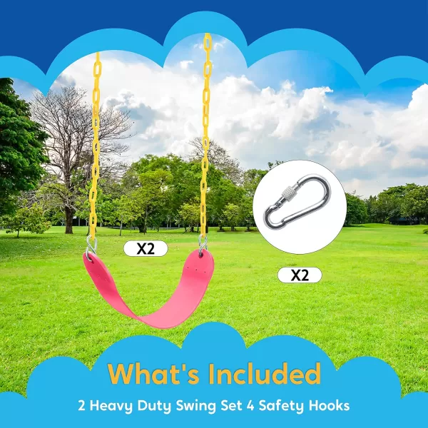 TURFEE 2 Pack Swing for Outdoor Swing Set Swing Seat Replacement Kit with 66quot Heavy Duty Chains 4 Snap Hook for Kids Outdoor Play Playground Trees Swing Set Playground BluePink