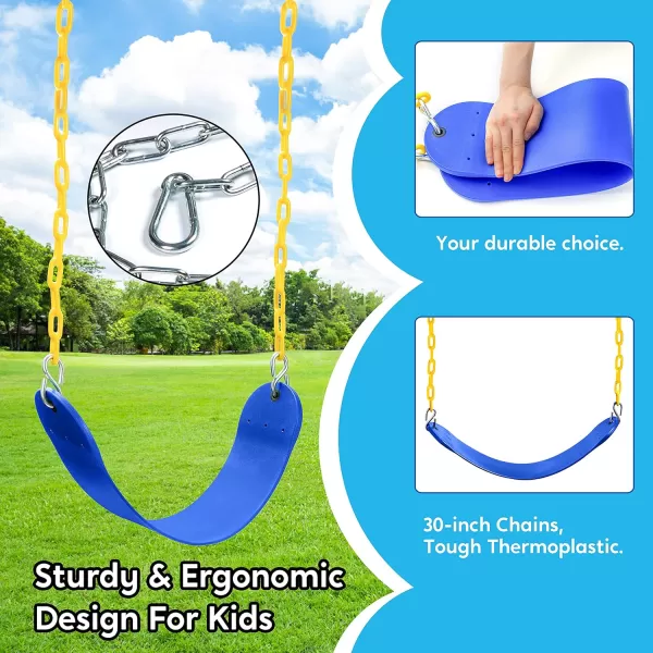 TURFEE 2 Pack Swing for Outdoor Swing Set Swing Seat Replacement Kit with 66quot Heavy Duty Chains 4 Snap Hook for Kids Outdoor Play Playground Trees Swing Set Playground BlueBlue