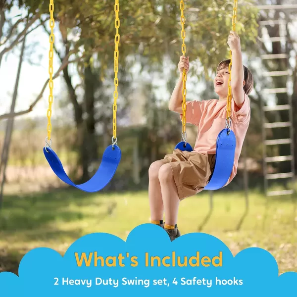 TURFEE 2 Pack Swing for Outdoor Swing Set Swing Seat Replacement Kit with 66quot Heavy Duty Chains 4 Snap Hook for Kids Outdoor Play Playground Trees Swing Set Playground BlueBlue