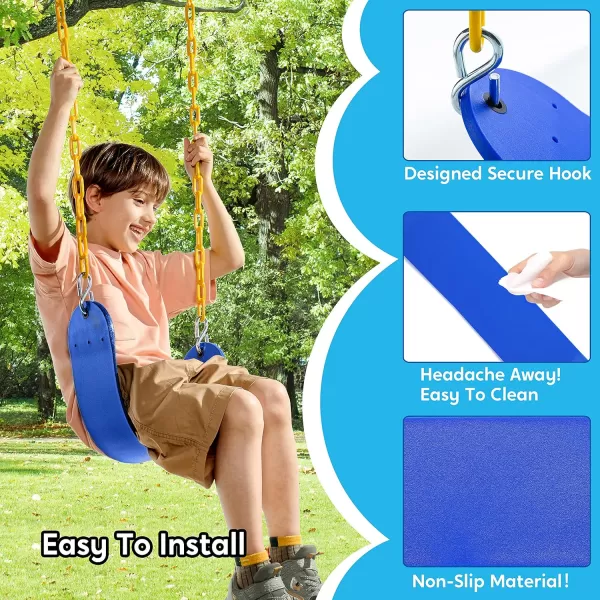 TURFEE 2 Pack Swing for Outdoor Swing Set Swing Seat Replacement Kit with 66quot Heavy Duty Chains 4 Snap Hook for Kids Outdoor Play Playground Trees Swing Set Playground BlueBlue