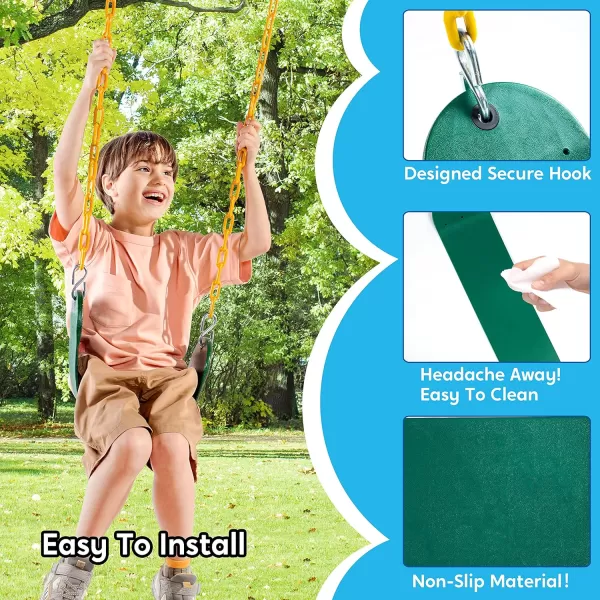 TURFEE 2 Pack Swing for Outdoor Swing Set Swing Seat Replacement Kit with 66quot Heavy Duty Chains 4 Snap Hook for Kids Outdoor Play Playground Trees Swing Set Playground BlueGreen