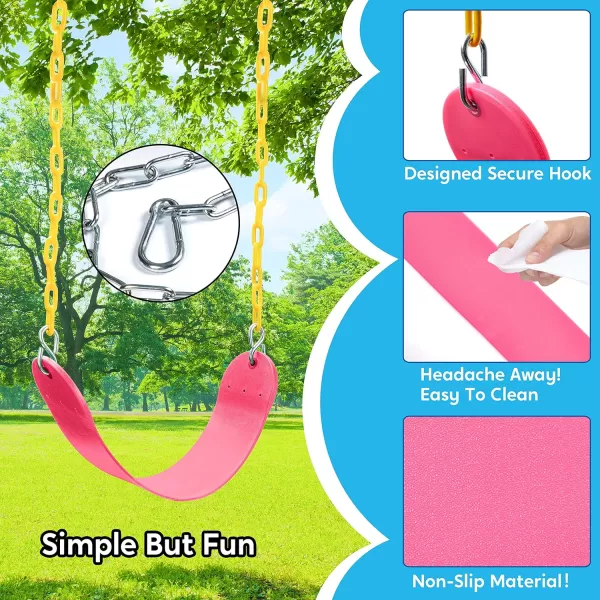 TURFEE 2 Pack Swing for Outdoor Swing Set Swing Seat Replacement Kit with 66quot Heavy Duty Chains 4 Snap Hook for Kids Outdoor Play Playground Trees Swing Set Playground BluePink