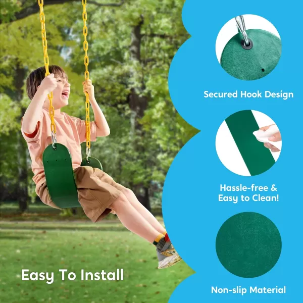 TURFEE 3 Pack Assorted Swing Set Including 1 Gym Rings Trapeze Swing Bar and 2 Pcs Swings with Plastic Coated Chain Swing Set Accessories Replacement for Kids Outdoor Play Playground Green