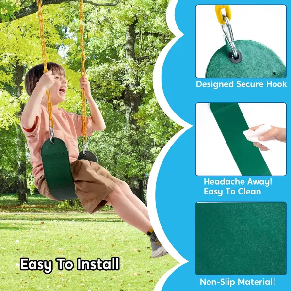 TURFEE 3 Pack Green Swing Seats Heavy Duty with 66quot Chain Swing Set Accessories Replacement with Snap Hooks for Kids Outdoor Play Playground Trees Swing Set Backyard Limit 300lb