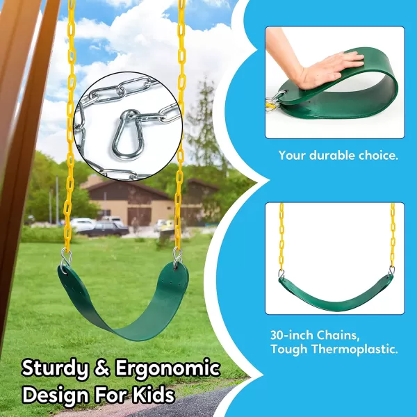 TURFEE Heavy Duty Swing Seat Green Color with 66 Chain Swing Set Accessories Replacement with Snap Hooks for Kids Outdoor Play Playground Trees Swing SetGreen