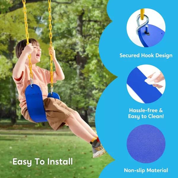 TURFEE Heavy Duty Swing Seat Green Color with 66 Chain Swing Set Accessories Replacement with Snap Hooks for Kids Outdoor Play Playground Trees Swing SetBlue