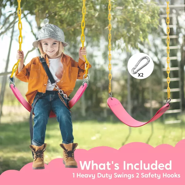 TURFEE Heavy Duty Swing Seat Green Color with 66 Chain Swing Set Accessories Replacement with Snap Hooks for Kids Outdoor Play Playground Trees Swing SetPink