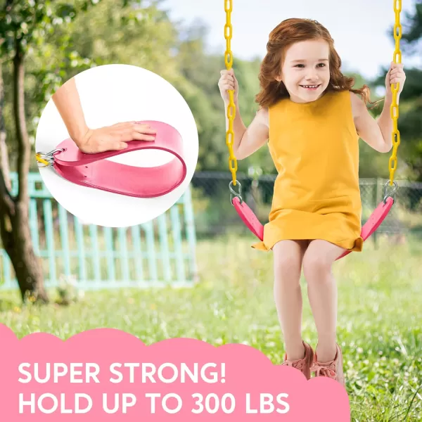 TURFEE Heavy Duty Swing Seat Green Color with 66 Chain Swing Set Accessories Replacement with Snap Hooks for Kids Outdoor Play Playground Trees Swing SetPink