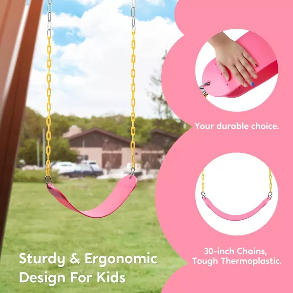 TURFEE Heavy Duty Swing Seat Green Color with 66 Chain Swing Set Accessories Replacement with Snap Hooks for Kids Outdoor Play Playground Trees Swing SetPink
