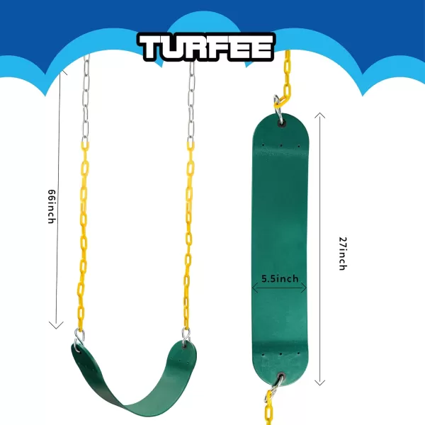 TURFEE Heavy Duty Swing Seat Green Color with 66 Chain Swing Set Accessories Replacement with Snap Hooks for Kids Outdoor Play Playground Trees Swing SetGreen