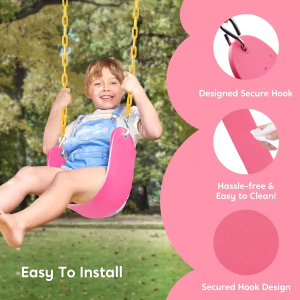 TURFEE Heavy Duty Swing Seat Green Color with 66 Chain Swing Set Accessories Replacement with Snap Hooks for Kids Outdoor Play Playground Trees Swing SetPink