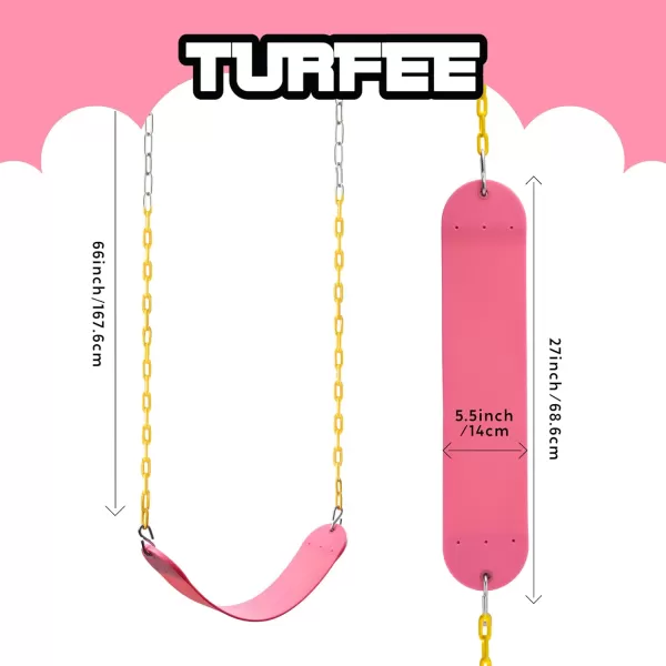 TURFEE Heavy Duty Swing Seat Green Color with 66 Chain Swing Set Accessories Replacement with Snap Hooks for Kids Outdoor Play Playground Trees Swing SetPink