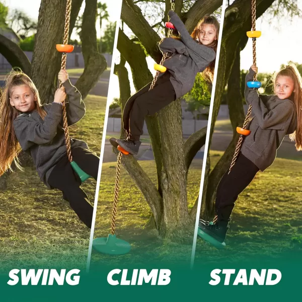 TURFEE Tree Swing for Kids  Single Disc Seat and Climbing Rope Set wCarabiner ampamp 4 Ft Strap  Treehouse and Outdoor Playground Accessories  Green 