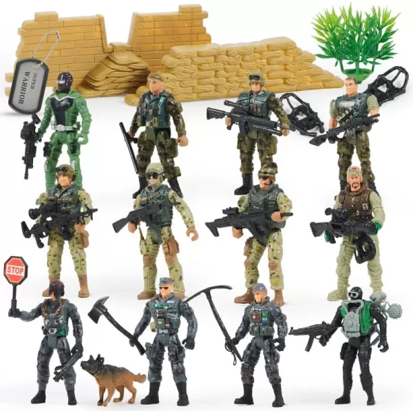 JOYIN 16 PCs Army Men Playset with 12 Realistic Army Ranger Men Action Figures and Weapon Gear Accessories Military Soldiers Action Figures Playset for Boys Gift
