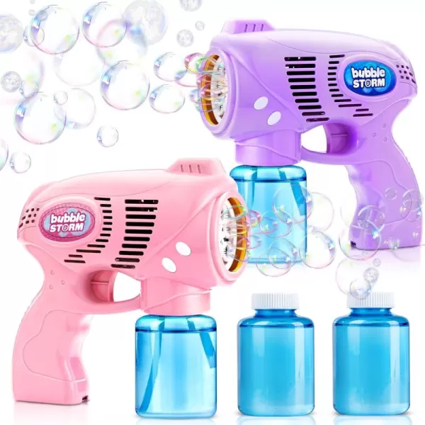 JOYIN 2 Kids Bubble Gun with 2 Bottles Bubble Refill Solution Bubble Guns Kids 48 Bubble Machine Gun for Toddlers 13 Bubble Gun Blaster Party Favors Summer Toy Outdoors Easter Birthday GiftPinkpurple