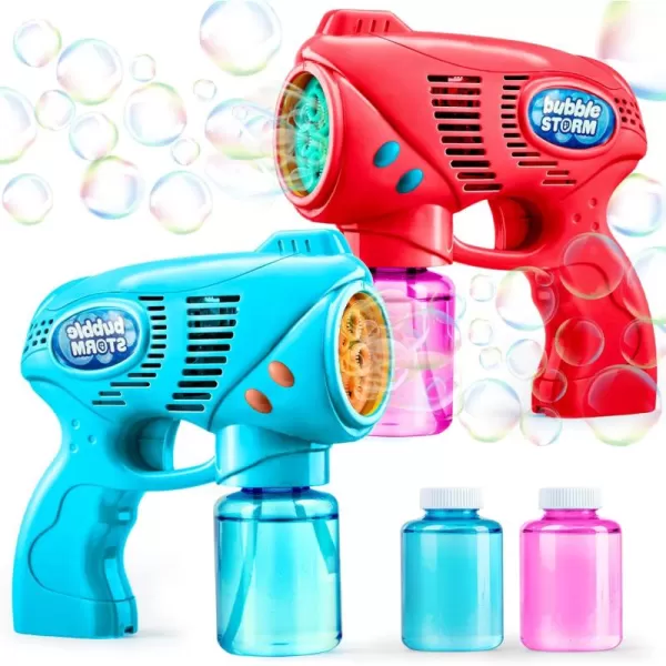 JOYIN 2 Kids Bubble Gun with 2 Bottles Bubble Refill Solution Bubble Guns Kids 48 Bubble Machine Gun for Toddlers 13 Bubble Gun Blaster Party Favors Summer Toy Outdoors Easter Birthday GiftRedblue