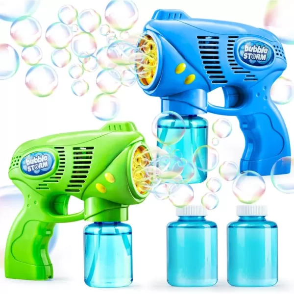 JOYIN 2 Kids Bubble Gun with 2 Bottles Bubble Refill Solution Bubble Guns Kids 48 Bubble Machine Gun for Toddlers 13 Bubble Gun Blaster Party Favors Summer Toy Outdoors Easter Birthday GiftBluegreen