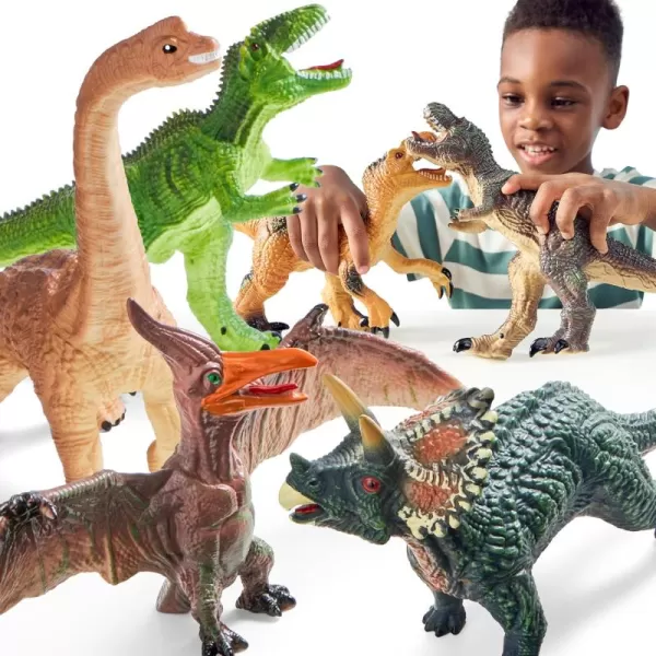 JOYIN Big Dinosaur Toys for Toddlers 6 Piece Large Soft Dinosaur Figures with an Educational Book Realistic Dinosaur Toys for Kids Ages 1 2 3 4 5 Jumbo Dinosaur Toys for Boys and Girls Gift