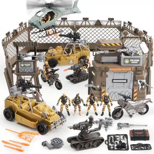 JOYIN Military Base Toys Set Including Military Base Military Vehicles Army Men Action Figures and Weapon Gear Accessories Military Combat Toys